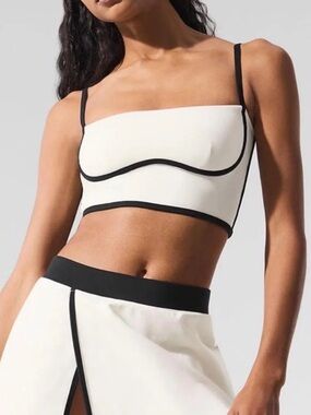 Alo White Crop Top with Black Piping